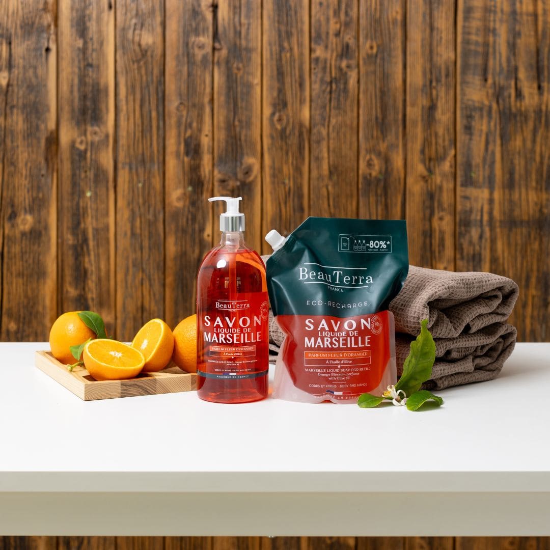 Beauterra APELSĪNU ZIEDU MARSEĻAS ŠĶIDRĀS ZIEPES ECO-REFILL 900ml